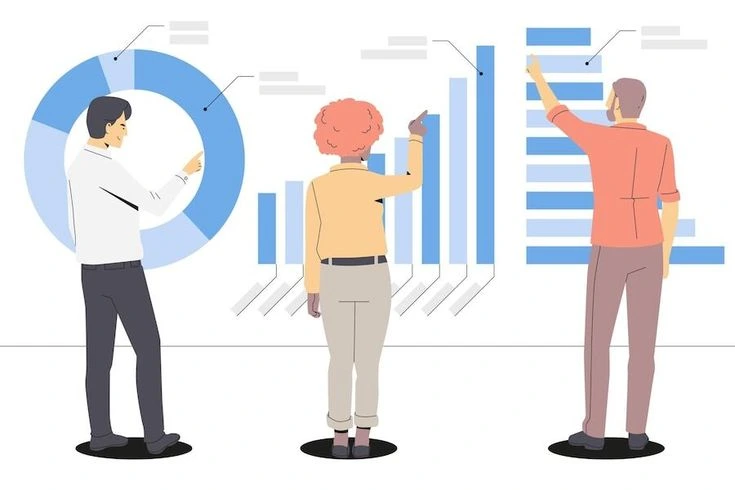 Team analyzing charts and graphs to make data-driven business decisions and improve performance insights.
