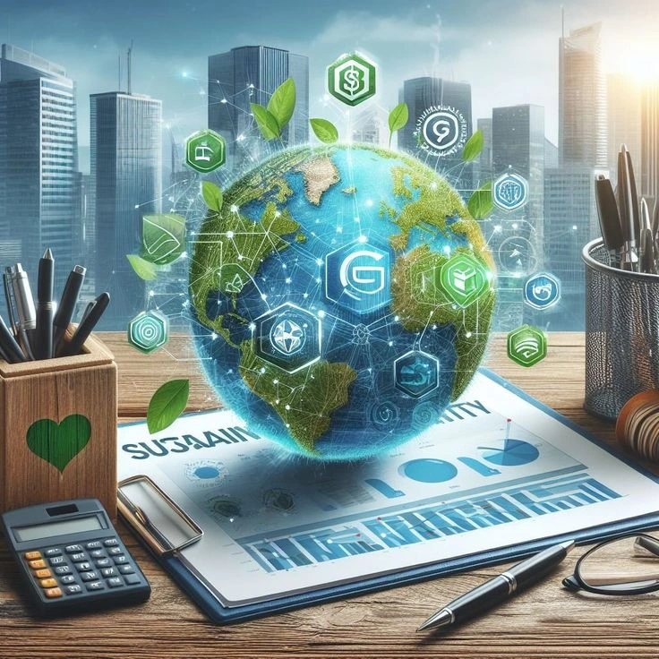 Global digital marketing and eco-friendly technology concept