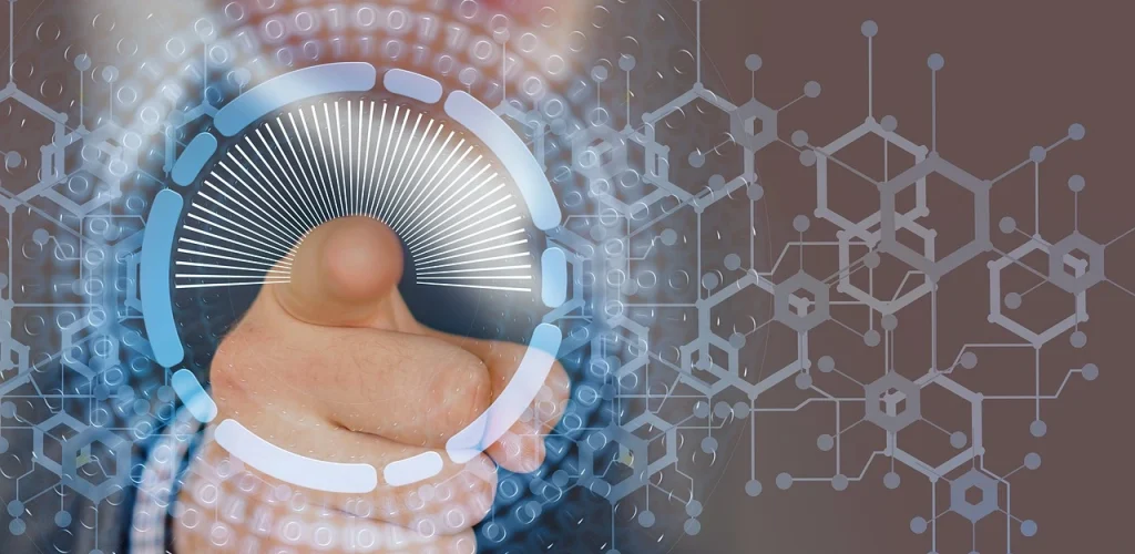 Business professional activating digital technology interface